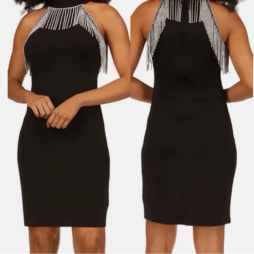 New! Michael Kors Women's Rhinestone-Fringe black HalterDress Small Bling sexy